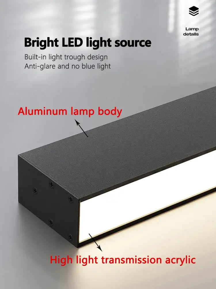 Black aluminum modern minimalist linear led ceiling lamp with high light transmission acrylic panel for living room decorbites led ceiling