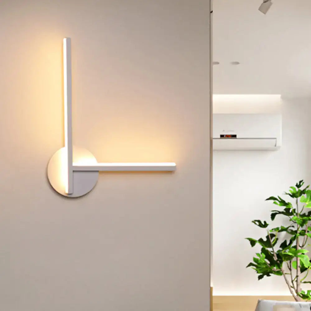 Modern white minimalist linear wall light fixture with sleek vertical and horizontal arms for bedroom wall light