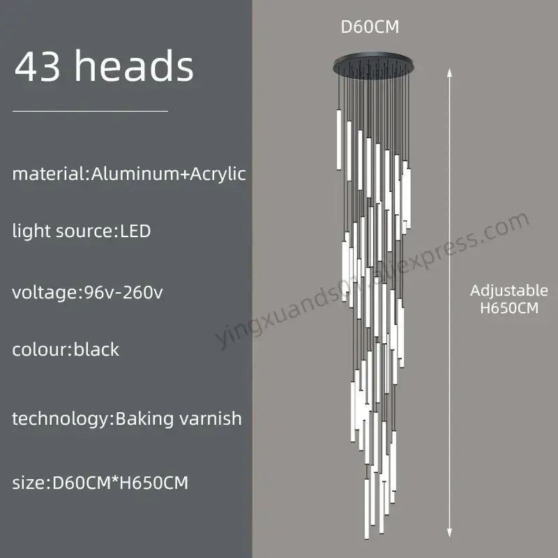Black modern minimalist loft black chandelier with 43 slender aluminum and acrylic led light heads for living room decorbites loft