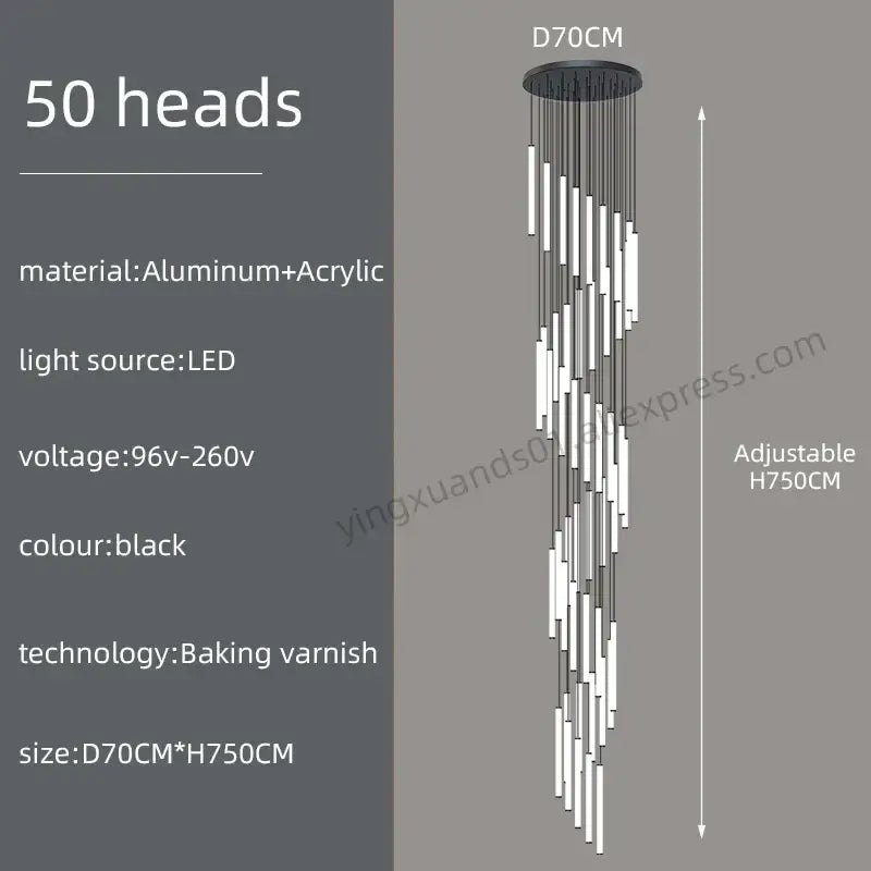Black modern chandelier with 50 led light heads made of aluminum and acrylic for decorbites loft black living room decor