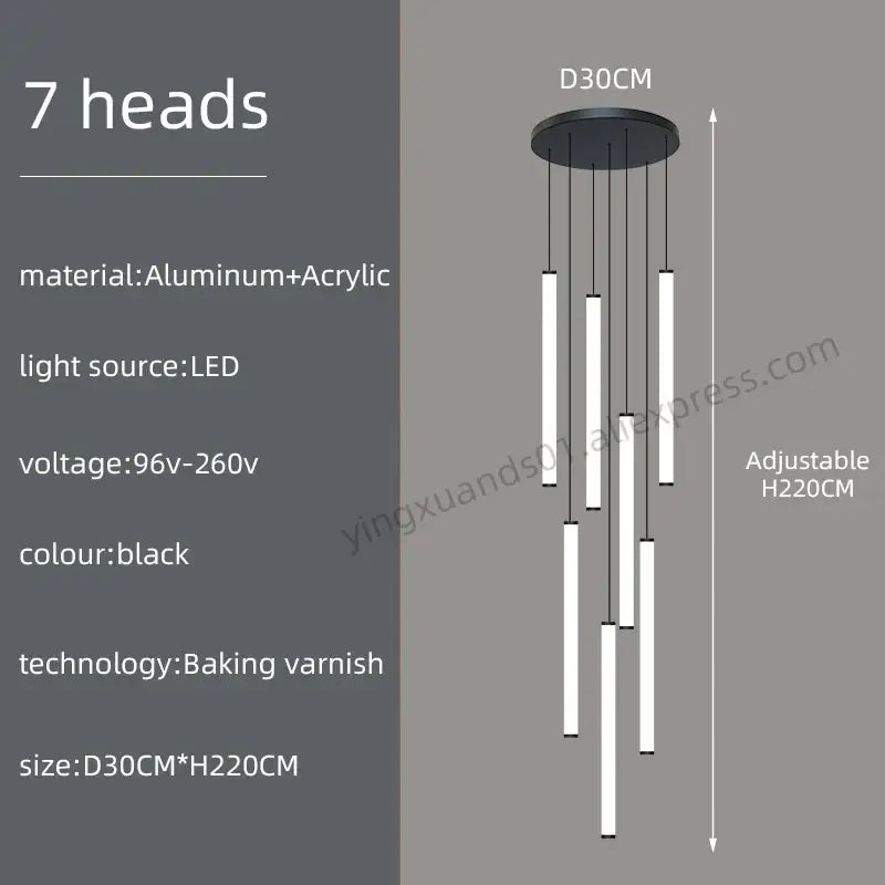 Black modern pendant light with seven vertical led rods suspended from circular aluminum base decorbites loft black chandelier