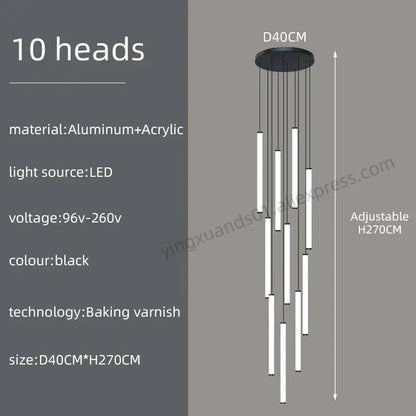 Modern minimalist loft black chandelier featuring ten vertical led rods on a circular aluminum base for decorbites loft black decorbites loft