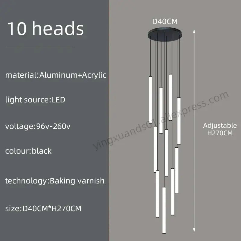Modern minimalist loft black chandelier featuring ten vertical led rods on a circular aluminum base for decorbites loft black decorbites loft