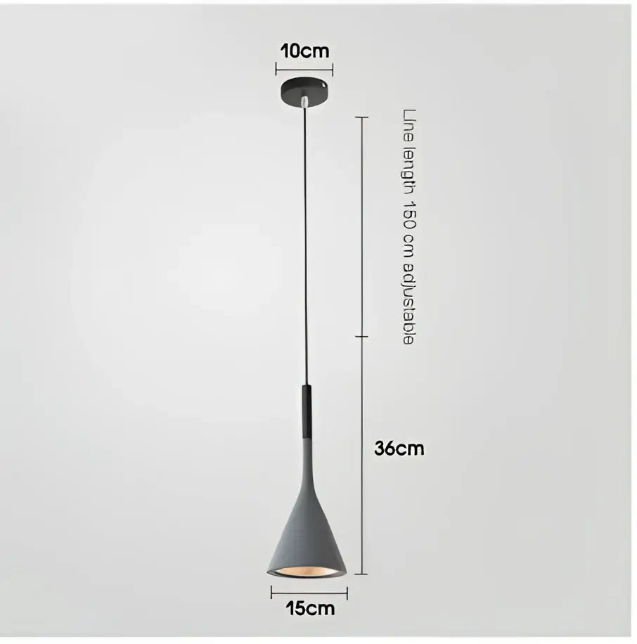 Modern gray metal pendant light with conical shade and black adjustable cord 150 cm for kitchen use