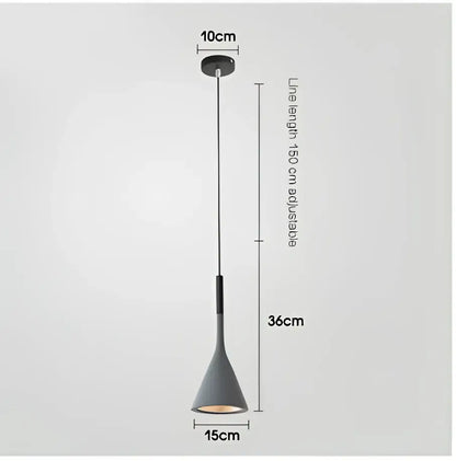 Modern gray metal pendant light with conical shade and black adjustable cord 150 cm for kitchen use