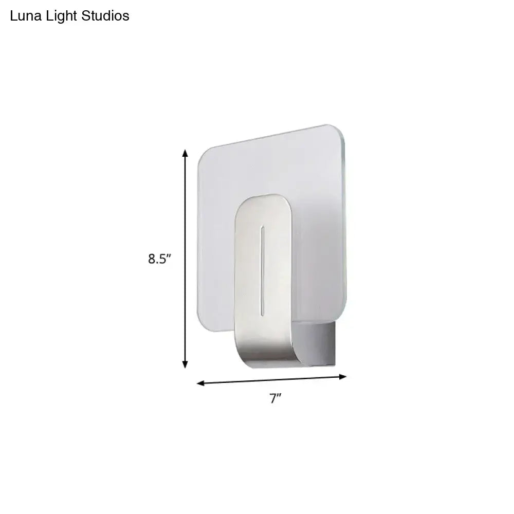 Modern minimalist nickel bathroom wall sconce with sleek silver metallic finish and frosted glass panel wall lamp
