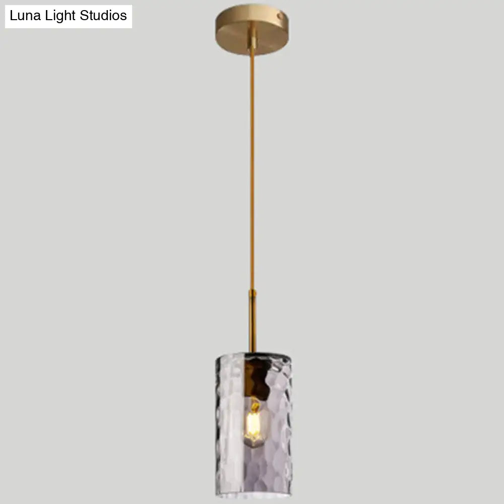 Modern Minimalist Ripple Glass Hanging Pendant Lamp for Dining Room - 1-Light Cylinder Design