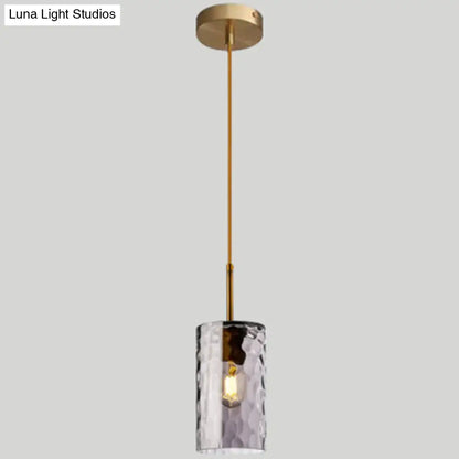 Modern Minimalist Ripple Glass Hanging Pendant Lamp for Dining Room - 1-Light Cylinder Design