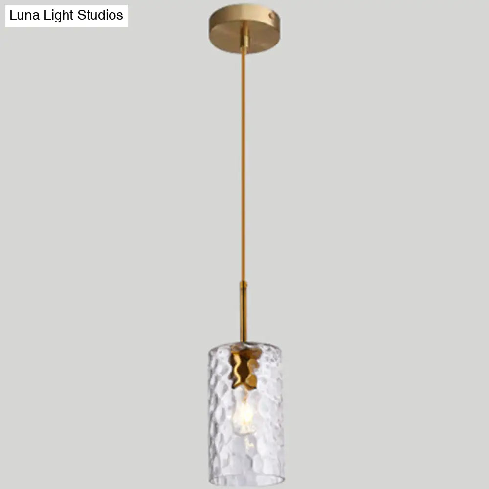 Modern Minimalist Ripple Glass Hanging Pendant Lamp for Dining Room - 1-Light Cylinder Design