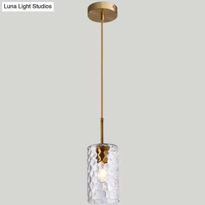 Modern Minimalist Ripple Glass Hanging Pendant Lamp for Dining Room - 1-Light Cylinder Design