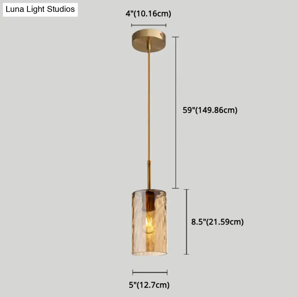 Modern Minimalist Ripple Glass Hanging Pendant Lamp for Dining Room - 1-Light Cylinder Design