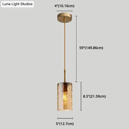 Modern Minimalist Ripple Glass Hanging Pendant Lamp for Dining Room - 1-Light Cylinder Design