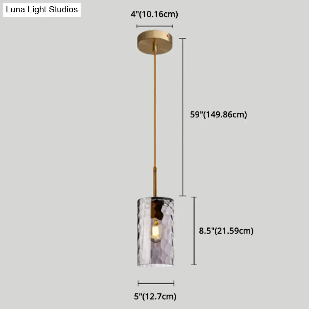 Modern Minimalist Ripple Glass Hanging Pendant Lamp for Dining Room - 1-Light Cylinder Design