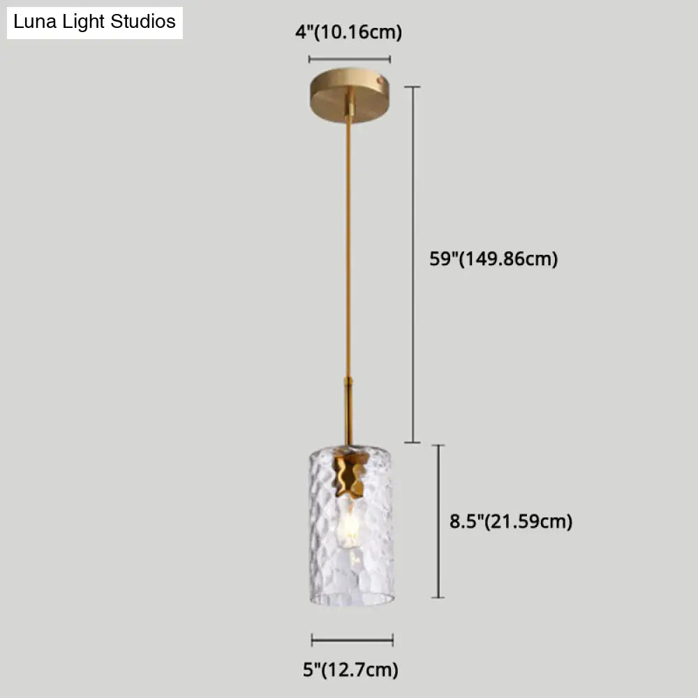 Modern Minimalist Ripple Glass Hanging Pendant Lamp for Dining Room - 1-Light Cylinder Design