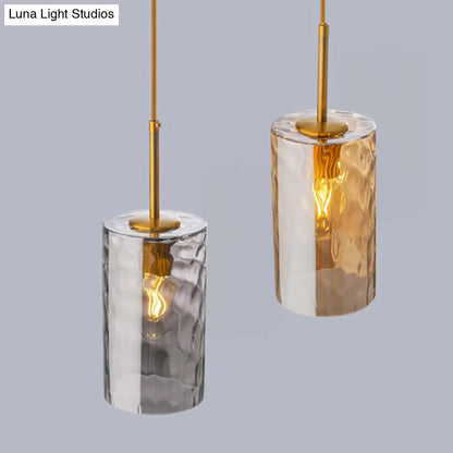 Modern Minimalist Ripple Glass Hanging Pendant Lamp for Dining Room - 1-Light Cylinder Design