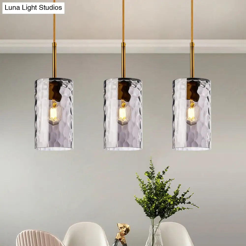 Modern Minimalist Ripple Glass Hanging Pendant Lamp for Dining Room - 1-Light Cylinder Design