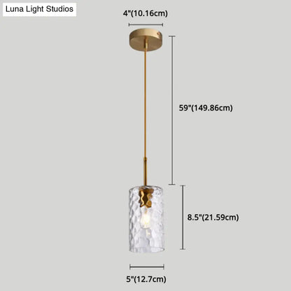 Modern Minimalist Ripple Glass Hanging Pendant Lamp for Dining Room - 1-Light Cylinder Design