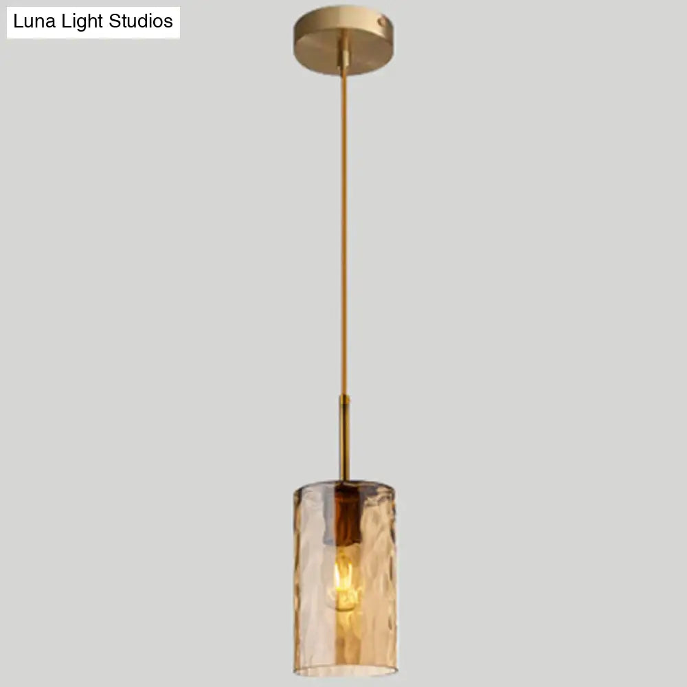 Modern Minimalist Ripple Glass Hanging Pendant Lamp for Dining Room - 1-Light Cylinder Design