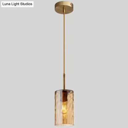 Modern Minimalist Ripple Glass Hanging Pendant Lamp for Dining Room - 1-Light Cylinder Design