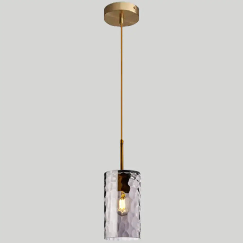 Modern Minimalist Ripple Glass Hanging Pendant Lamp for Dining Room - 1-Light Cylinder Design