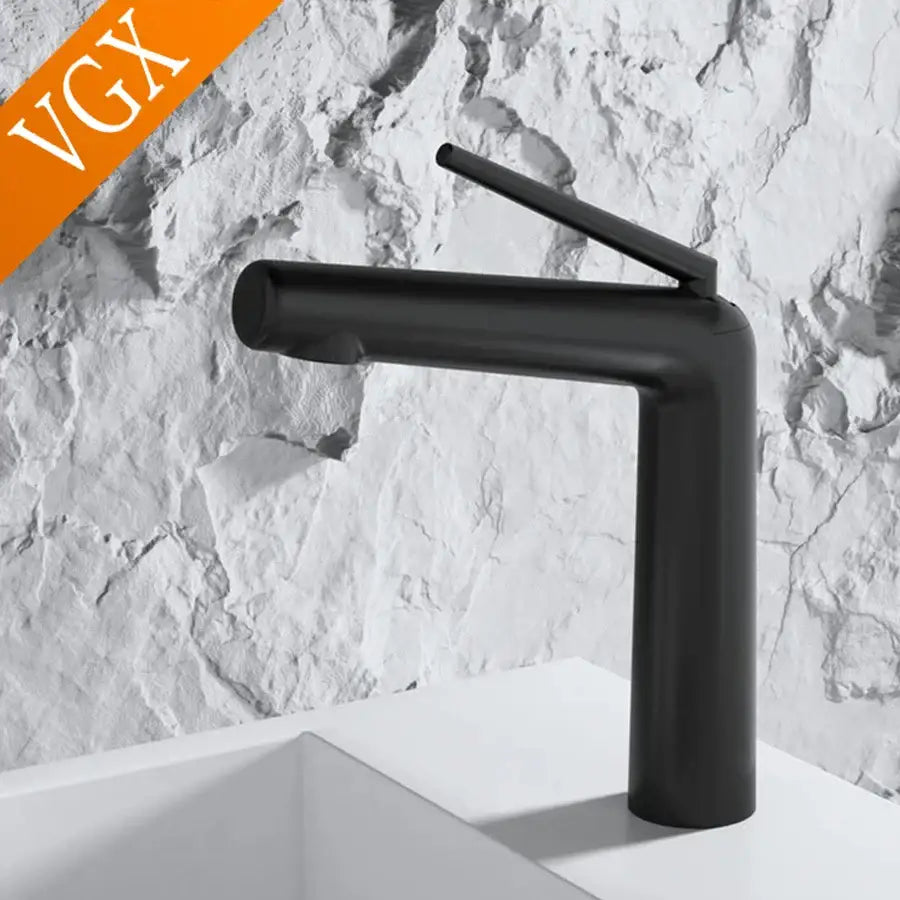 Black matte basin faucet with single lever handle featuring a sleek minimalist design for cold water use