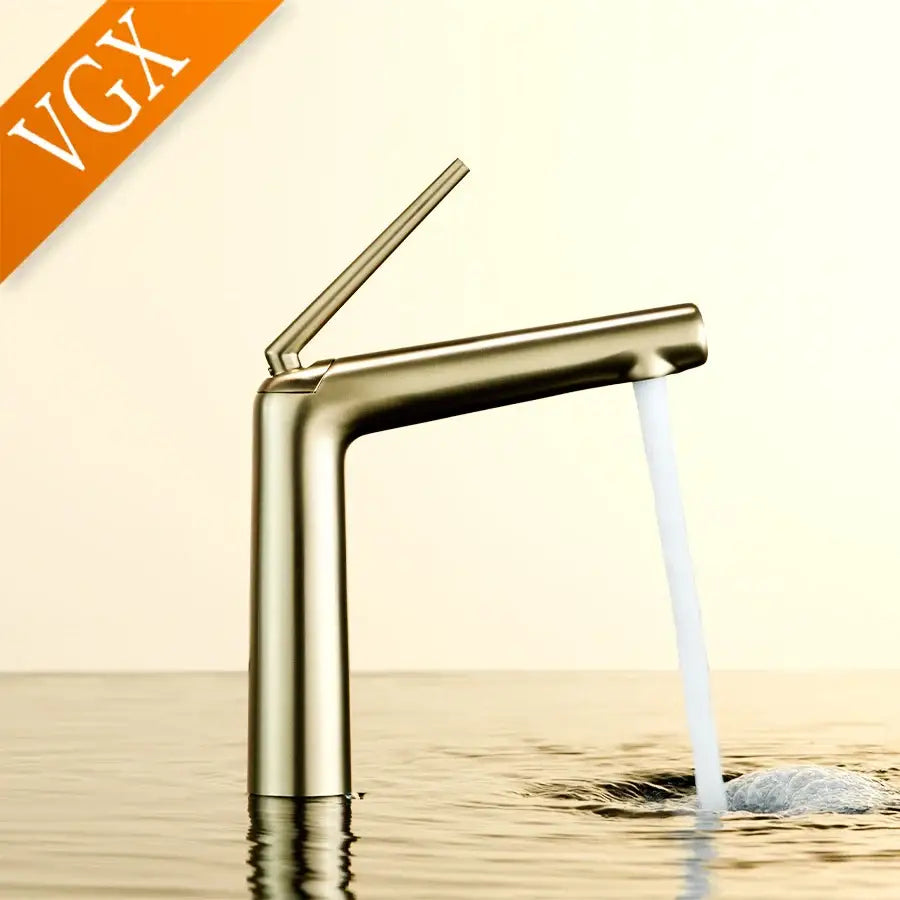 Modern minimalist rose gold basin faucet with sleek single lever handle for cold water control in bathroom