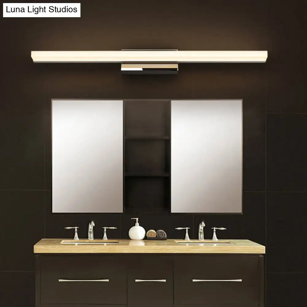 Modern minimalist silver led vanity lamp bathroom wall sconce with rectangular light bulb and sleek white diffuser