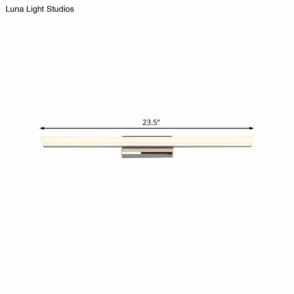 Modern style brushed nickel vanity lamp with frosted glass diffuser and sleek rectangular design for bathroom wall