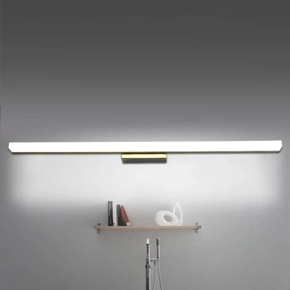 Modern minimalist silver led vanity lamp with sleek white body and gold-toned bracket for bathroom wall lighting