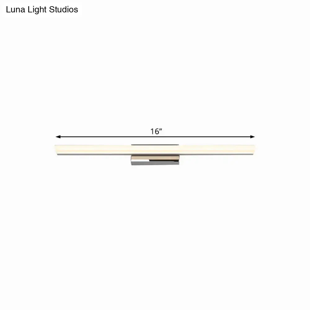 A sleek 16-inch modern style silver led vanity lamp wall sconce with frosted glass diffuser and brushed nickel finish