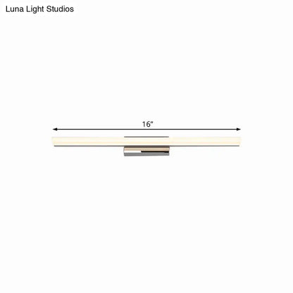 A sleek 16-inch modern style silver led vanity lamp wall sconce with frosted glass diffuser and brushed nickel finish