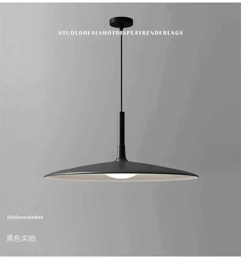 Black matte-finished modern minimalist ufo pendant lights with sleek disc-shaped shade for dining room led lighting