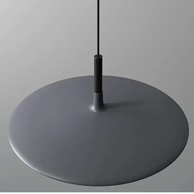 Minimalist matte gray ufo pendant light with sleek black rod designed as modern led ufo pendant for dining room