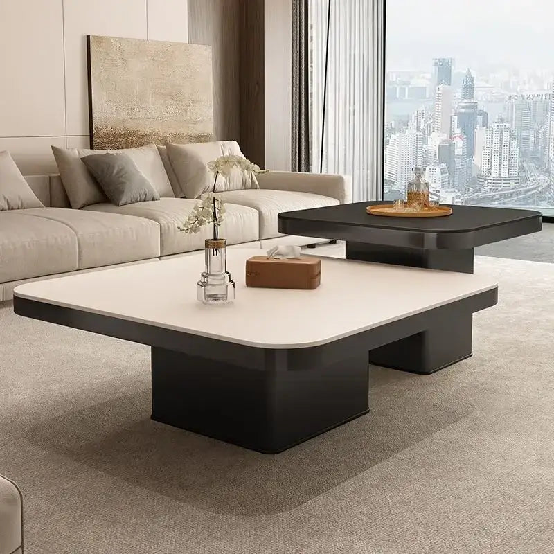 Modern minimalist white and black coffee table set with sleek minimalist design for living room use