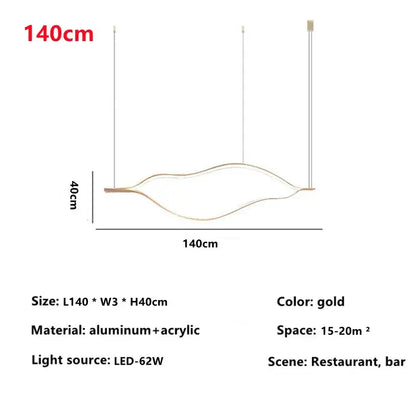 Gold-colored modern decorbites lip shaped chandelier with sleek aluminum and acrylic design for living room decor