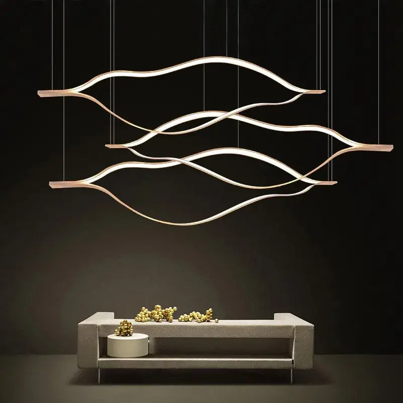 Modern minimalist white and bronze decorbites lip shaped chandelier with flowing curves for living room lighting decor
