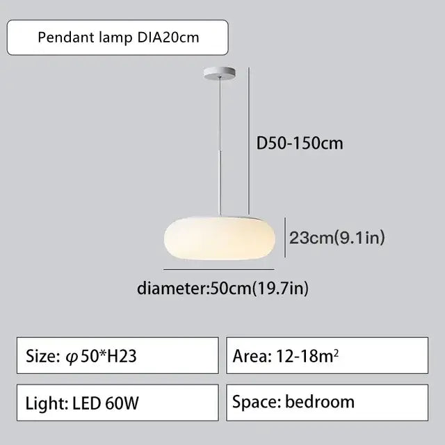 Modern minimalist white ceiling pendant lamp with frosted glass shade and polished metal fixture for kitchen or bedroom