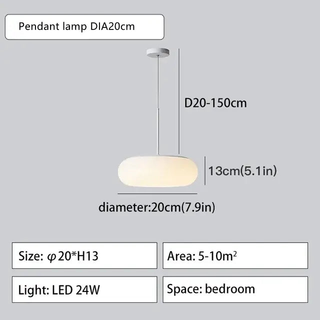 Modern minimalist white ceiling pendant lamp with frosted glass shade and slender metallic rod for kitchen bedroom