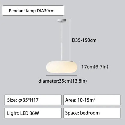Modern minimalist white ceiling pendant lamp with a frosted glass shade and slender metallic stem for kitchen or bedroom