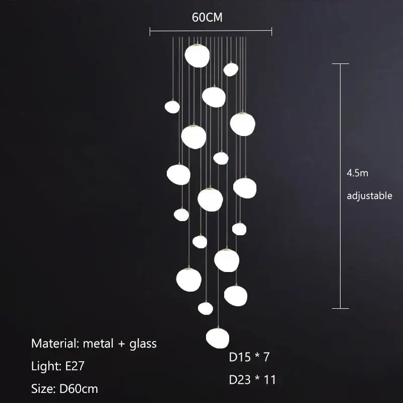 Modern minimalist white cobblestone glass led pendant light with varying sizes metal and glass decorbites pendant light