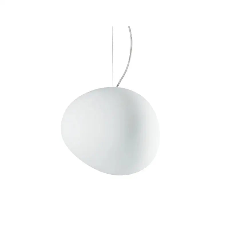 A sleek matte white pendant light with smooth cobblestone glass led design for modern minimalist stairway decorbites