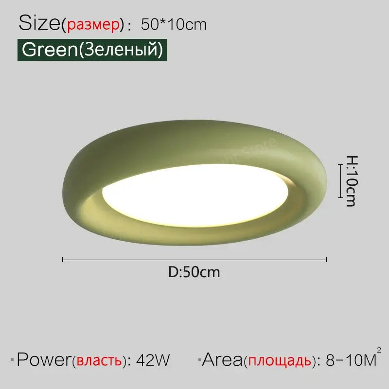 Oval-shaped matte green ceiling lamp with 50cm diameter in modern minimalist decorbites cream led ceiling design