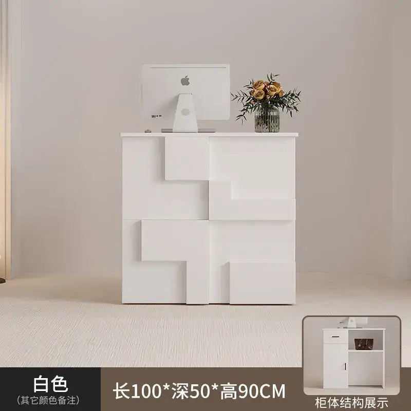Modern minimalist white geometric living room lockers with sleek modular drawer design and minimalist finish for living room use