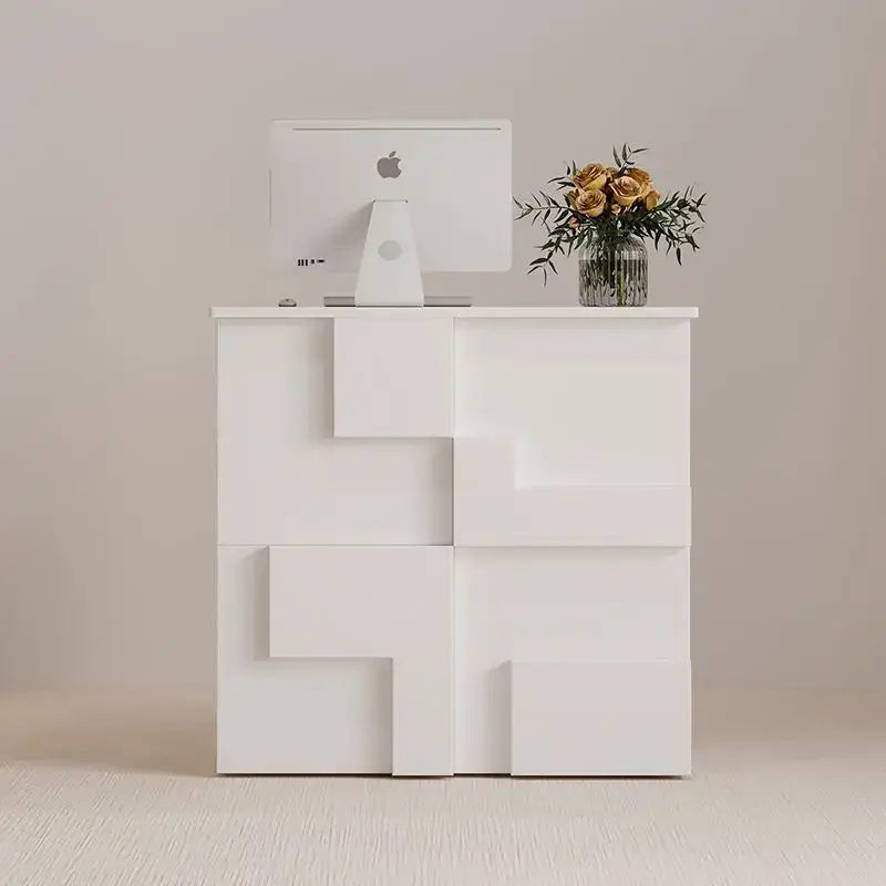Modern minimalist white geometric living room lockers with a glossy finish and clean modular design for living room use