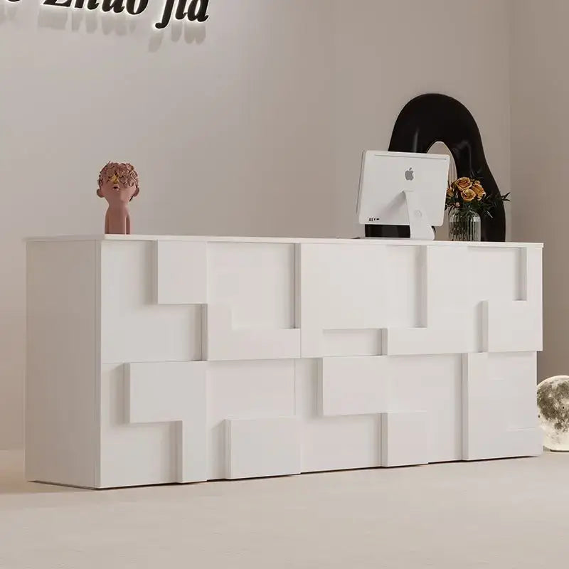 Modern minimalist white geometric reception desk with modular design suitable for living room lockers and room lockers