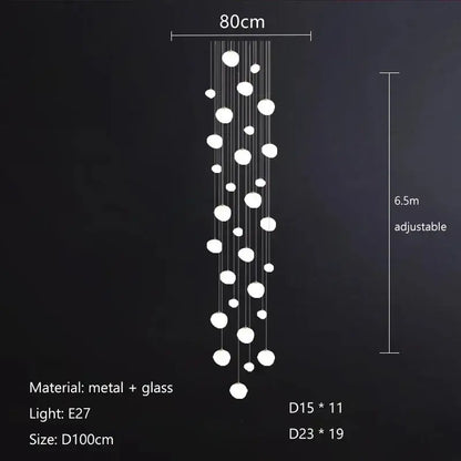 A modern minimalist white glass ball led pendant light with adjustable cascading decorbites glass ball design for living room decor