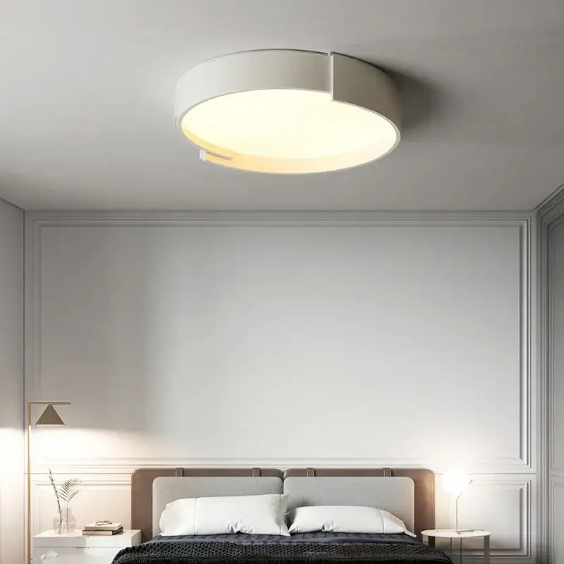 Modern minimalist white and gray led ceiling lamp with a sleek design and soft warm glow for bedrooms decorbites ceiling lamp