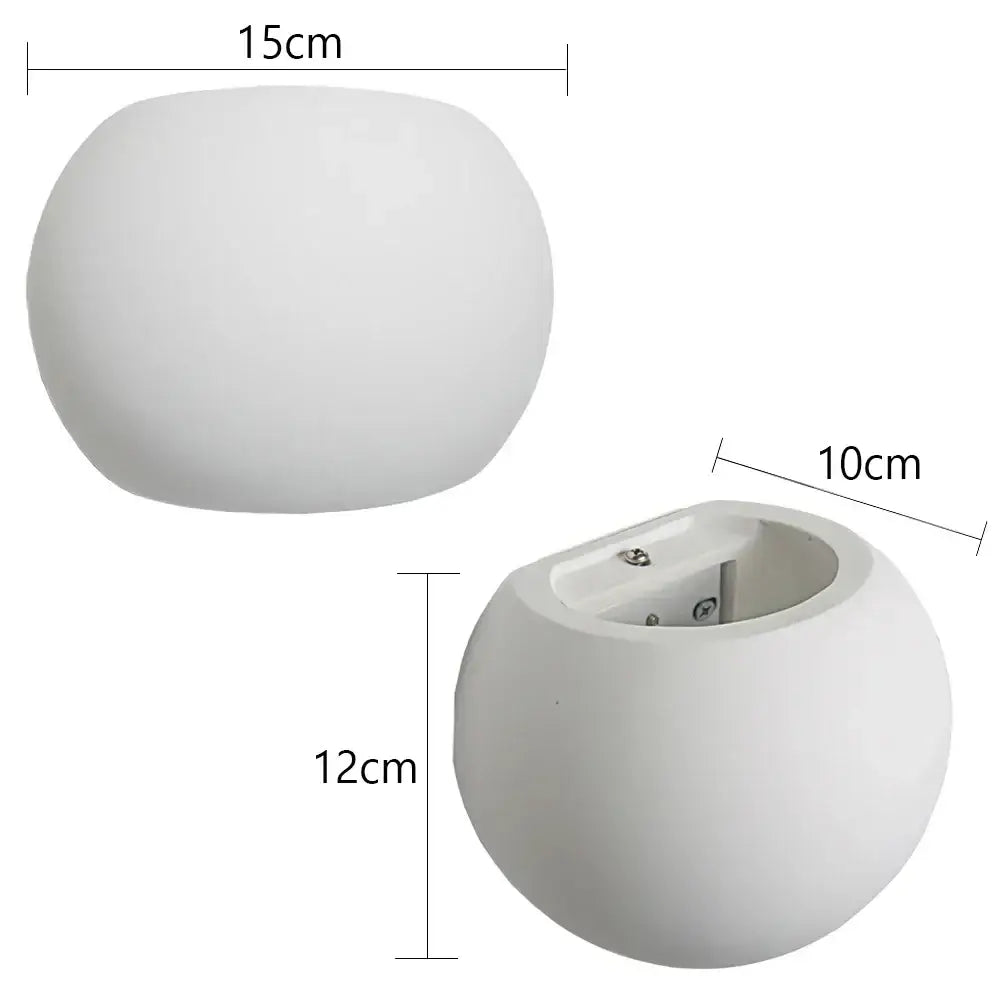Modern minimalist white gypsum led wall lamp with a matte-finished spherical design 15cm wide for bedroom lighting