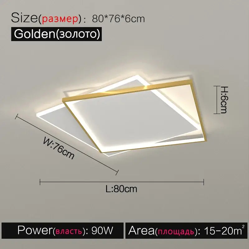 Modern minimalist white led ceiling lamp with golden rectangular layered design for bedroom ambient light decorbites led ceiling
