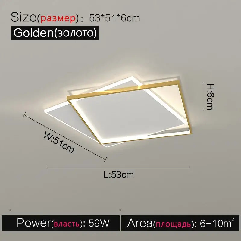 Golden rectangular led ceiling lamp with modern layered design and slim profile for bedroom ambient decorbites led ceiling